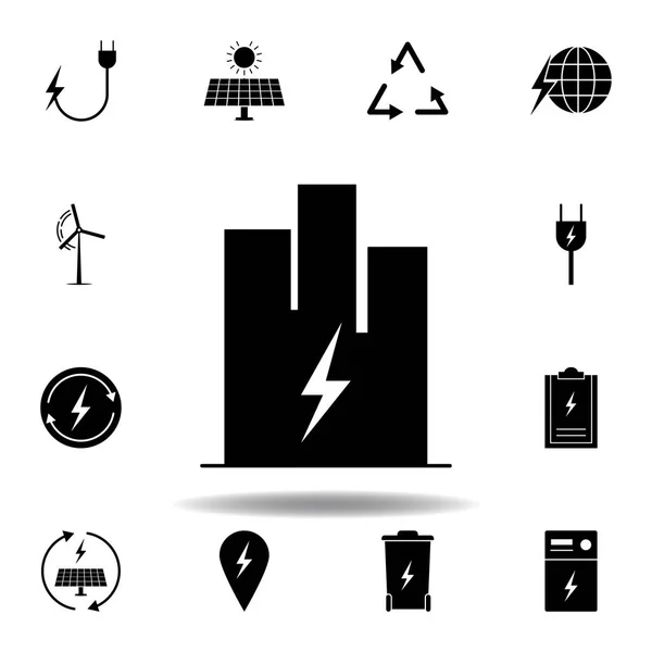 Edificio, icono del rayo. Conjunto de iconos de ilustraciones de energía alternativa. Puede ser utilizado para web, logotipo, aplicación móvil, interfaz de usuario, UX — Vector de stock