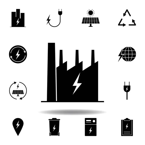 Fábrica, icono del rayo. Conjunto de iconos de ilustraciones de energía alternativa. Puede ser utilizado para web, logotipo, aplicación móvil, interfaz de usuario, UX — Vector de stock