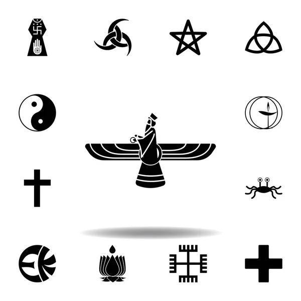 Religion symbol, faravahar icon. Element of religion symbol illustration. Signs and symbols icon can be used for web, logo, mobile app, UI, UX — Stock Vector