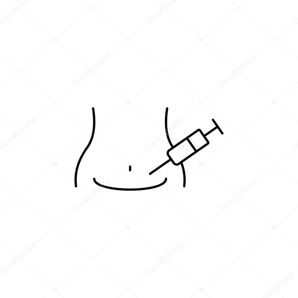 belly botox line icon on white background