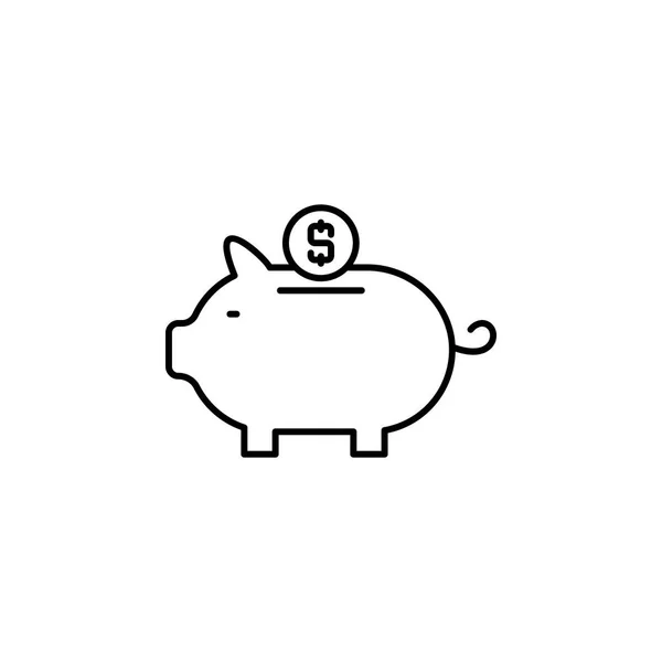 Cerdo, dinero, icono de línea segura sobre fondo blanco — Vector de stock