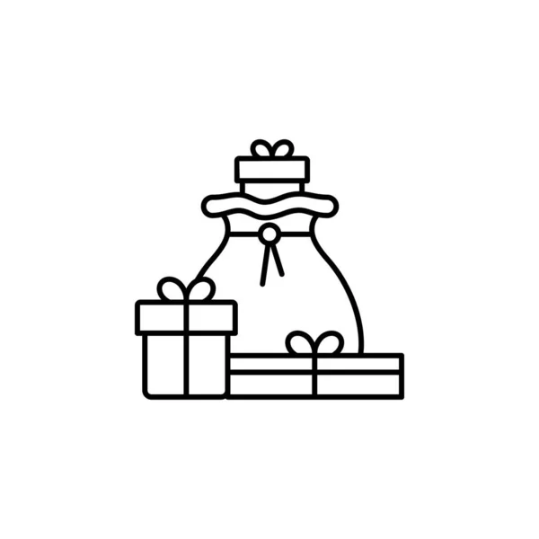 Подарки, сумка, иконка Рождественская линия на белом фоне — стоковый вектор