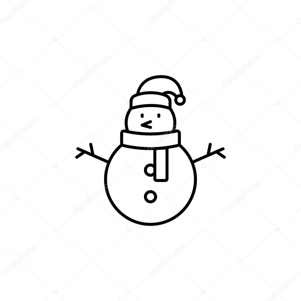 christmas snowman line icon on white background