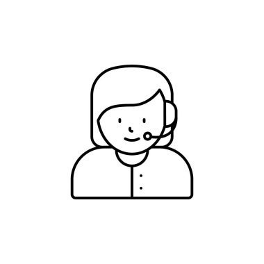 çağrı merkezi, avatar, beyaz arkaplanda kız çizgisi simgesi