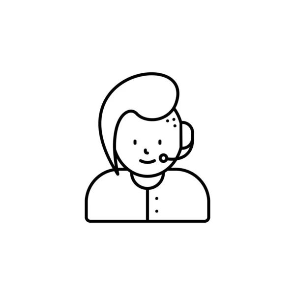 Call center, avatar, ícone da linha da menina no fundo branco — Vetor de Stock