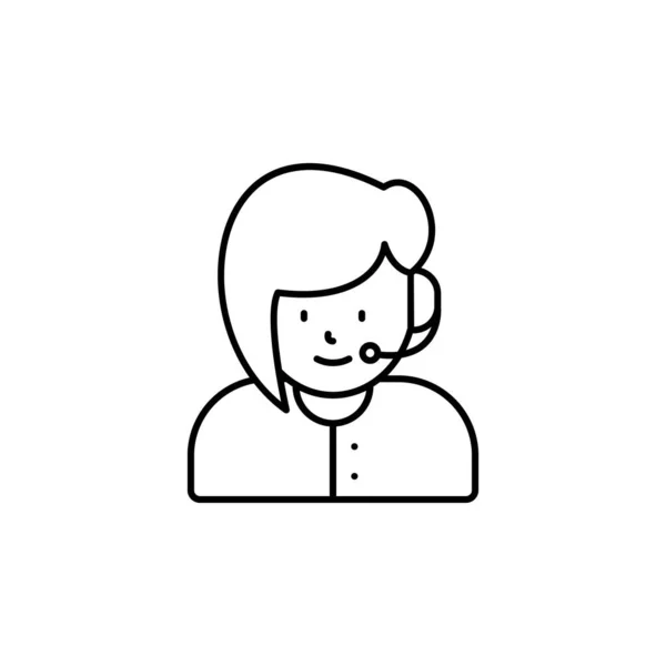 Centro de llamadas, avatar, icono de línea de chica sobre fondo blanco — Vector de stock