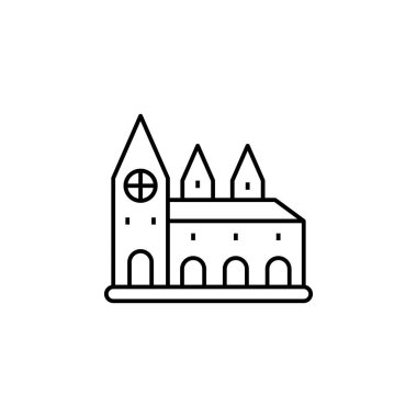 Beyaz arkaplanda bina ve kilise çizgisi simgesi