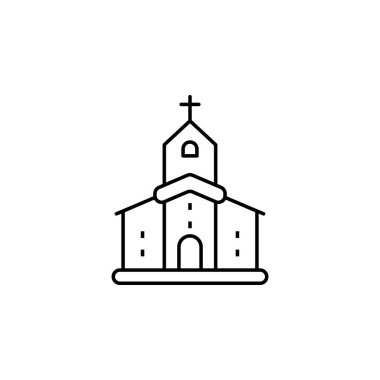 Beyaz arkaplanda bina ve kilise çizgisi simgesi
