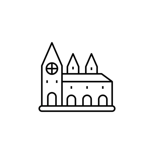 Budova, kostel čára ikona na bílém pozadí — Stockový vektor