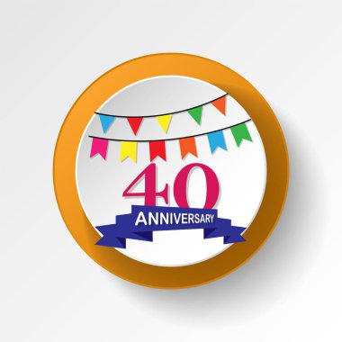 Yıldönümü, 40 yıllık renkli simge düğmesi. Beyaz arkaplanda ağ, logo, mobil uygulama, UI, UX için kullanılabilir