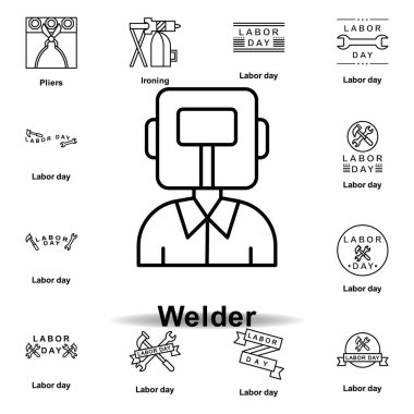 Kaynak ana hatları simgesi. İşçi Bayramı ikonu. İşaretler ve semboller beyaz arkaplanda ağ, logo, mobil uygulama, UI, UX için kullanılabilir