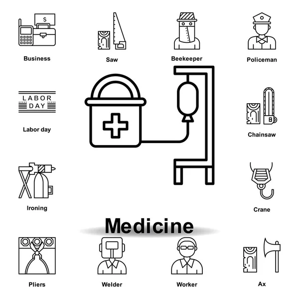 Ikona Obrysu Medicíny Sada Ikon Ilustrace Dne Práce Značky Symboly — Stockový vektor