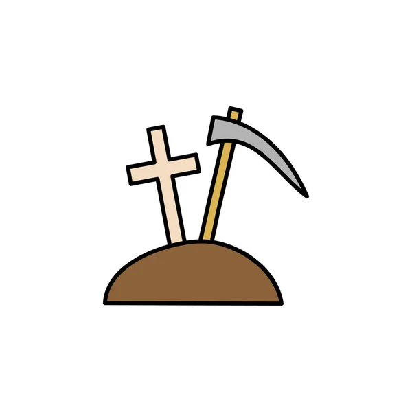 Hřbitov Smrt Vykopat Obrys Ikony Detailní Soubor Ilustrací Smrti Ikon — Stockový vektor