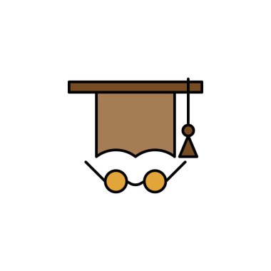 Havan topu, şapka, mezuniyet ikonu. Eğitim illüstrasyonu. İşaretler ve semboller beyaz arka planda ağ, logo, mobil uygulama, UI, UX için kullanılabilir