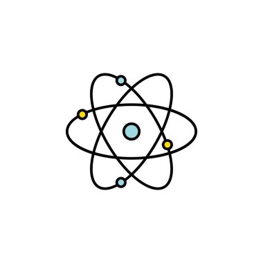 Atom, kimya ikonu. Eğitim illüstrasyonu. İşaretler ve semboller beyaz arka planda ağ, logo, mobil uygulama, UI, UX için kullanılabilir