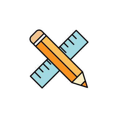 Kalem, cetvel simgesi. Eğitim illüstrasyonu. İşaretler ve semboller beyaz arka planda ağ, logo, mobil uygulama, UI, UX için kullanılabilir