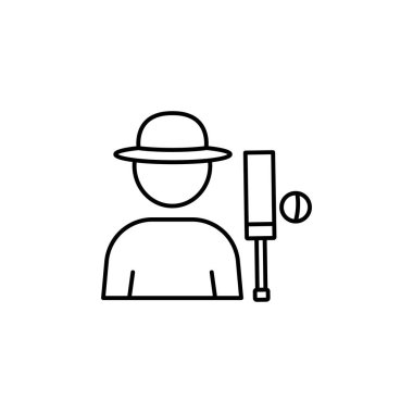 Kriket, oyuncu çizgisi ikonu. İşaretler ve semboller beyaz arkaplanda ağ, logo, mobil uygulama, UI, UX için kullanılabilir