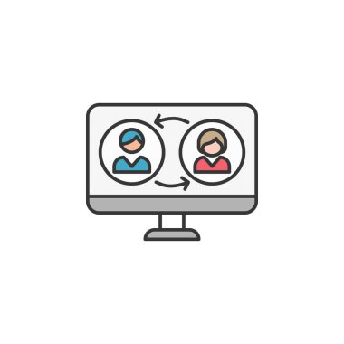 Geri bildirim dizüstü bilgisayarı arkadaşlık taslağı simgesi. Arkadaşlık çizgisi simgesi. İşaretler, semboller ve vektörler beyaz arka planda ağ, logo, mobil uygulama, UI, UX için kullanılabilir