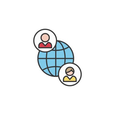 Dünya Dostluğu ana hatları ikonu. Arkadaşlık çizgisi simgesi. İşaretler, semboller ve vektörler beyaz arka planda ağ, logo, mobil uygulama, UI, UX için kullanılabilir