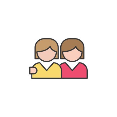 Kızlar arkadaşlık taslak ikonu. Arkadaşlık çizgisi simgesi. İşaretler, semboller ve vektörler beyaz arka planda ağ, logo, mobil uygulama, UI, UX için kullanılabilir