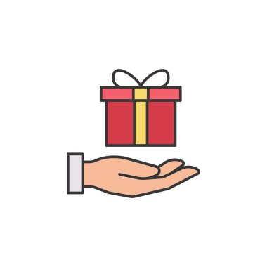 hediye arkadaşlık taslak ikonu. Arkadaşlık çizgisi simgesi. İşaretler, semboller ve vektörler beyaz arka planda ağ, logo, mobil uygulama, UI, UX için kullanılabilir