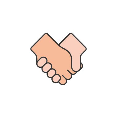 Dostluk ana hatlarıyla tokalaş. Arkadaşlık çizgisi simgesi. İşaretler, semboller ve vektörler beyaz arka planda ağ, logo, mobil uygulama, UI, UX için kullanılabilir