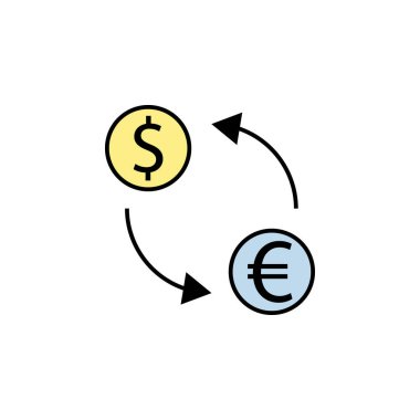 Değişim, ok, dolar, avro ikonu. Mali illüstrasyon elementi. İşaretler ve semboller beyaz arkaplanda web, logo, mobil uygulama, UI, UX için kullanılabilir