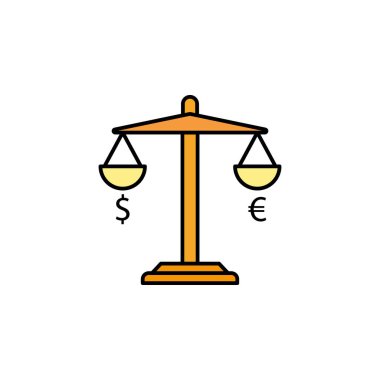 Terazi, dolar, avro ikonu. Mali illüstrasyon elementi. İşaretler ve semboller beyaz arkaplanda web, logo, mobil uygulama, UI, UX için kullanılabilir