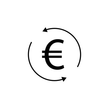 Çember, ok, Avro ikonu. Mali illüstrasyon elementi. İşaretler ve semboller beyaz arkaplanda web, logo, mobil uygulama, UI, UX için kullanılabilir