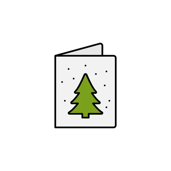 Pohlednice Strom Ikona Vánoční Linie Prvky Nového Roku Vánoční Ilustrace — Stockový vektor