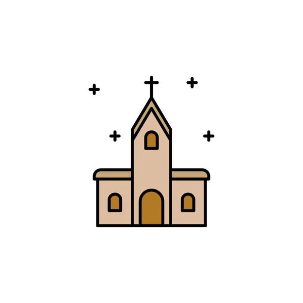 Kościół Ikona Świątecznej Linii Elementy Nowego Roku Ilustracja Bożego Narodzenia — Wektor stockowy