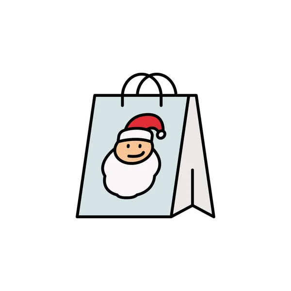 Çanta Alışveriş Noel Noel Baba Çizgisi Ikonu Yeni Yıl Unsurları — Stok Vektör