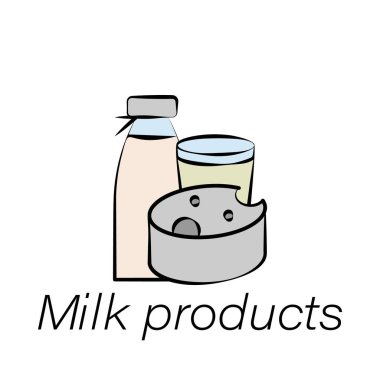 Süt ürünleri elle simge çizer. Çiftçilik ikonları elementi. İşaretler ve semboller beyaz arkaplanda ağ, logo, mobil uygulama, UI, UX için kullanılabilir