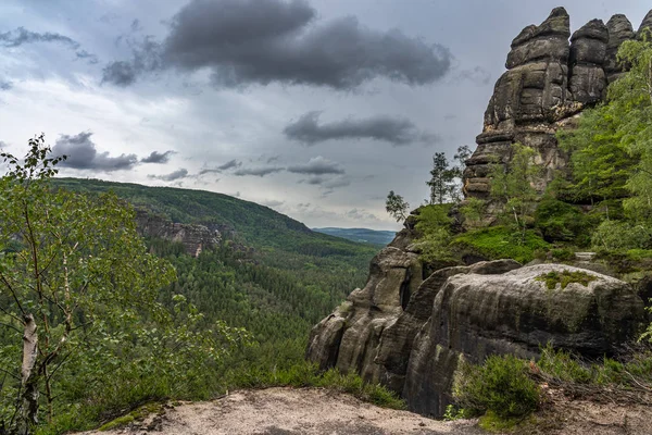 Panoramic view on heilige stiege trail in saxon switzerland, Ger — Stock Photo, Image