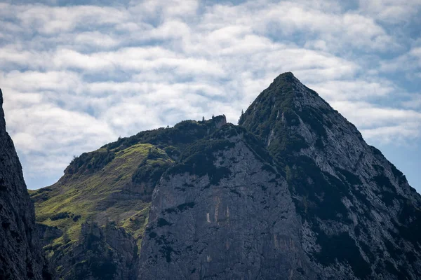 Wetterstein dağlarının manzarası ve yazın bir çayır, bavyera, Almanya