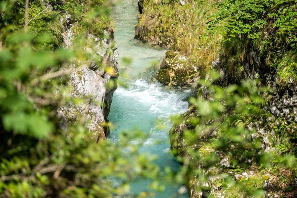 Vatten Som Rinner Nedför Leutaschklammen Leutash Gorge — Stockfoto