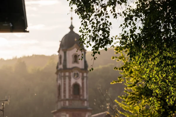 Vista Sobre Torre Igreja Católica Santo Pedro Paulo Mittenwald Baviera — Fotografia de Stock