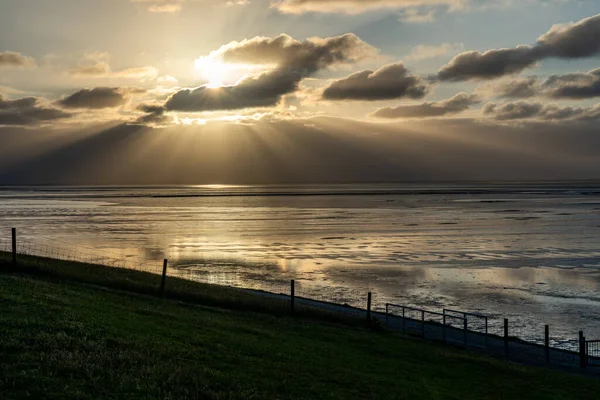 Vue Sur Mer Des Wadden Mer Nord Marée Basse Coucher — Photo