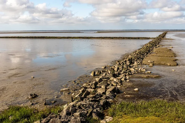 Blick Auf Das Wattenmeer Der Nordsee Bei Ebbe Bei Emden — Stockfoto