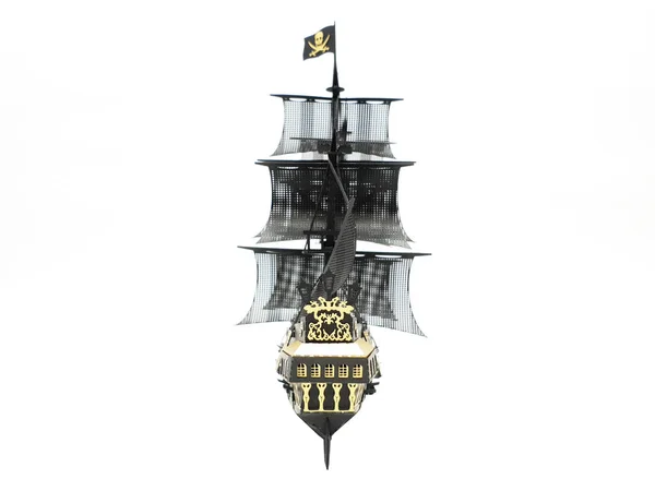 孤立した白地に海賊旗のシンボルと金と黒のカラー船古典的なモデル — ストック写真