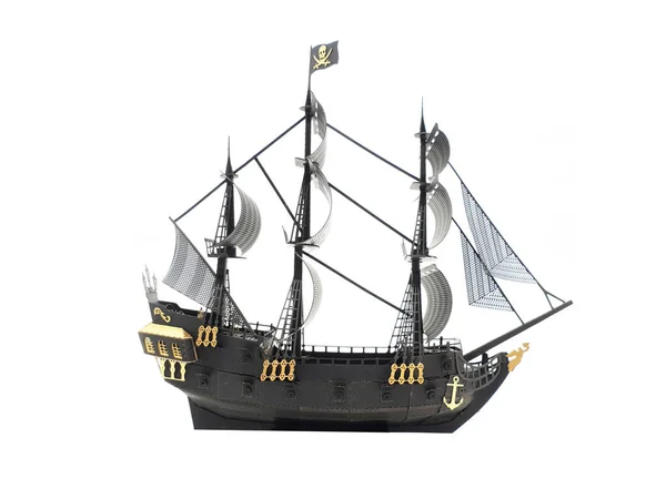 Gold Black Color Ship Classic Model Pirate Flag Symbol White — Stock Photo, Image