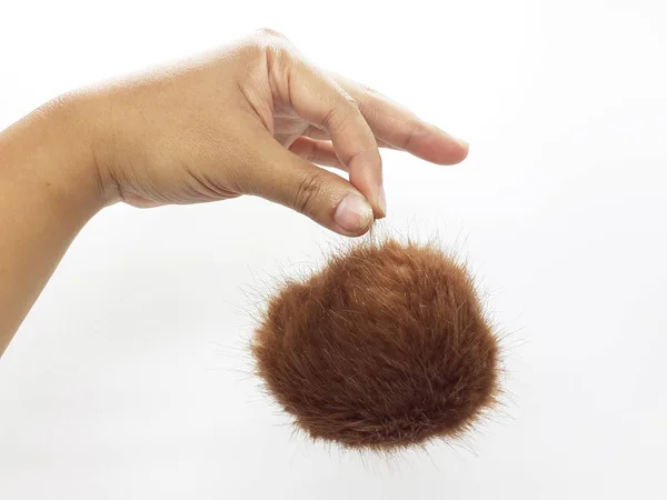 Brown Fur Ball Femme Cosmétiques Bijoux Cheveux Arrière Plan Isolé — Photo