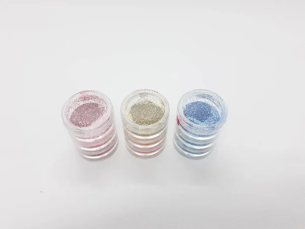 Glitter Garrafa Material Tratamento Coloração Unhas Dedo Mão Fundo Isolado — Fotografia de Stock