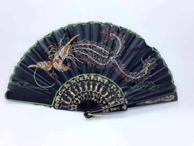 Wooden Bamboo Silk Folding Fan Chinese Japanese Vintage Retro Style Handmade Silk Floral Pattern Hand Fan with a Fabric Sleeve and Tassels for Home Decoration Party Wedding or Dancing Gift - Image 