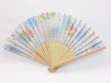 Wooden Bamboo Silk Folding Fan Chinese Japanese Vintage Retro Style Handmade Silk Floral Pattern Hand Fan with a Fabric Sleeve and Tassels for Home Decoration Party Wedding or Dancing Gift - Image 