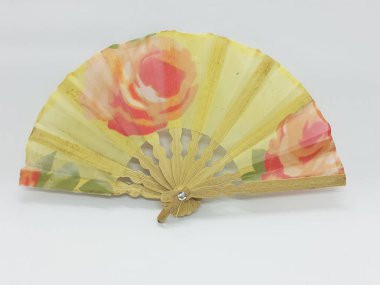 Wooden Bamboo Silk Folding Fan Chinese Japanese Vintage Retro Style Handmade Silk Floral Pattern Hand Fan with a Fabric Sleeve and Tassels for Home Decoration Party Wedding or Dancing Gift - Image 