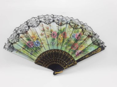 Wooden Bamboo Silk Folding Fan Chinese Japanese Vintage Retro Style Handmade Silk Floral Pattern Hand Fan with a Fabric Sleeve and Tassels for Home Decoration Party Wedding or Dancing Gift - Image 