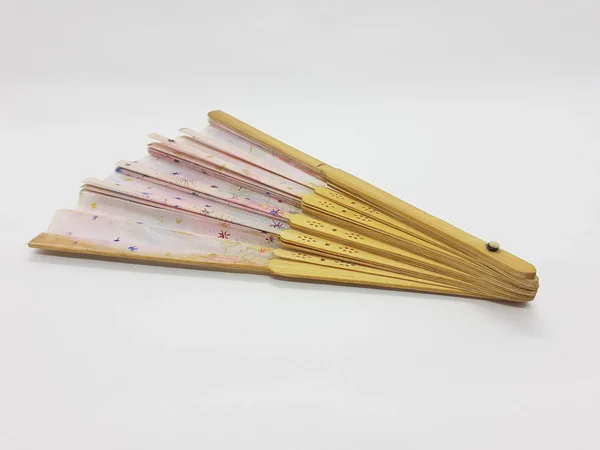 Деревянный Бамбуковый Шелк Складной Вентилятор Китайский Японский Винтажный Ретро Стиль — стоковое фото