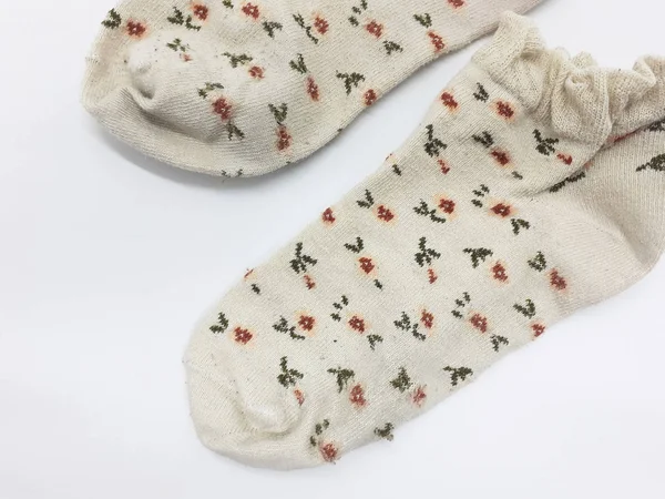 Bunte Schöne Weibliche Socken Paar Weiß Isoliert Hintergrund Bild — Stockfoto