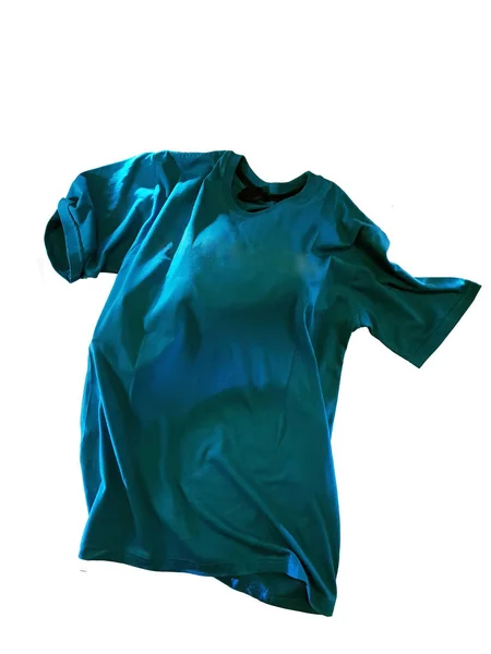 Плавающая Голубая Рубашка Ветер Вода Изолированный Белый Фон Изображение — стоковое фото